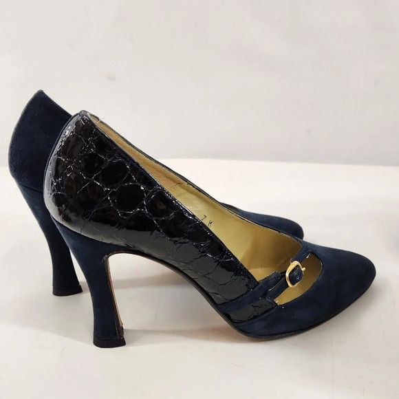 Amante Spain Dark Blue Suede Leather Heel Womens 7M Used With Shoe Bag - Picture 8 of 12